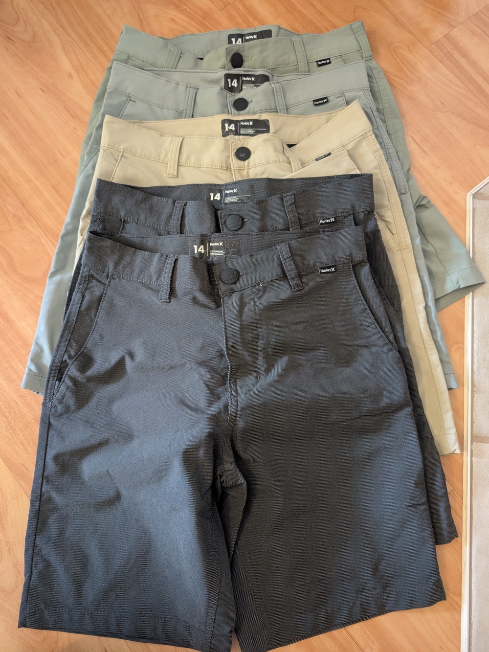 Hurley Boys Dri-fit Walk Shorts 5-Pack Size 14 Black Gray Khaki Green
